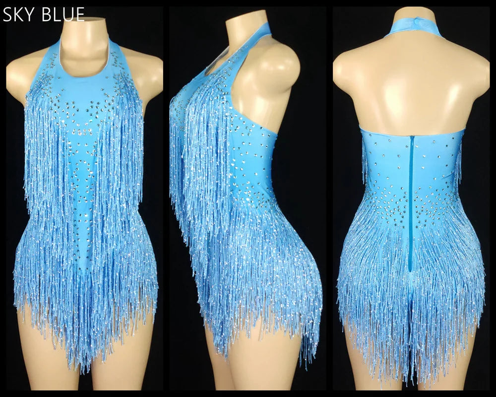 falapala Stunning Red Sequin Fringe Dance Costume - Shine on the Dance Floor