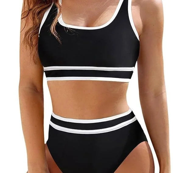 falapala Black & White Striped High - Waist Bikini Set - Stylish & Comfortable for Beach Fun