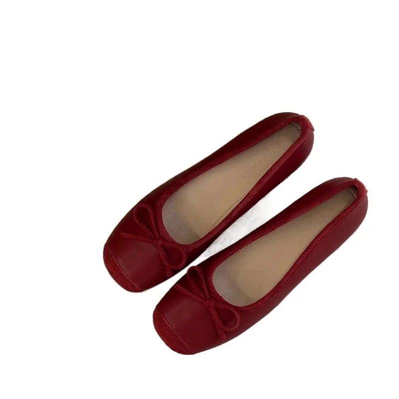 fapala Elegant Red Bow - Embellished Flats: Timeless Style for Every Step