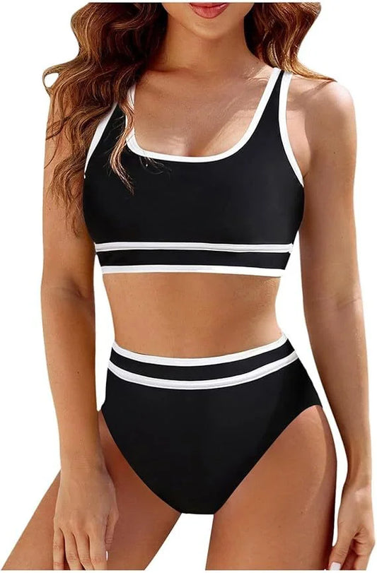 falapala Black & White Striped High - Waist Bikini Set - Stylish & Comfortable for Beach Fun